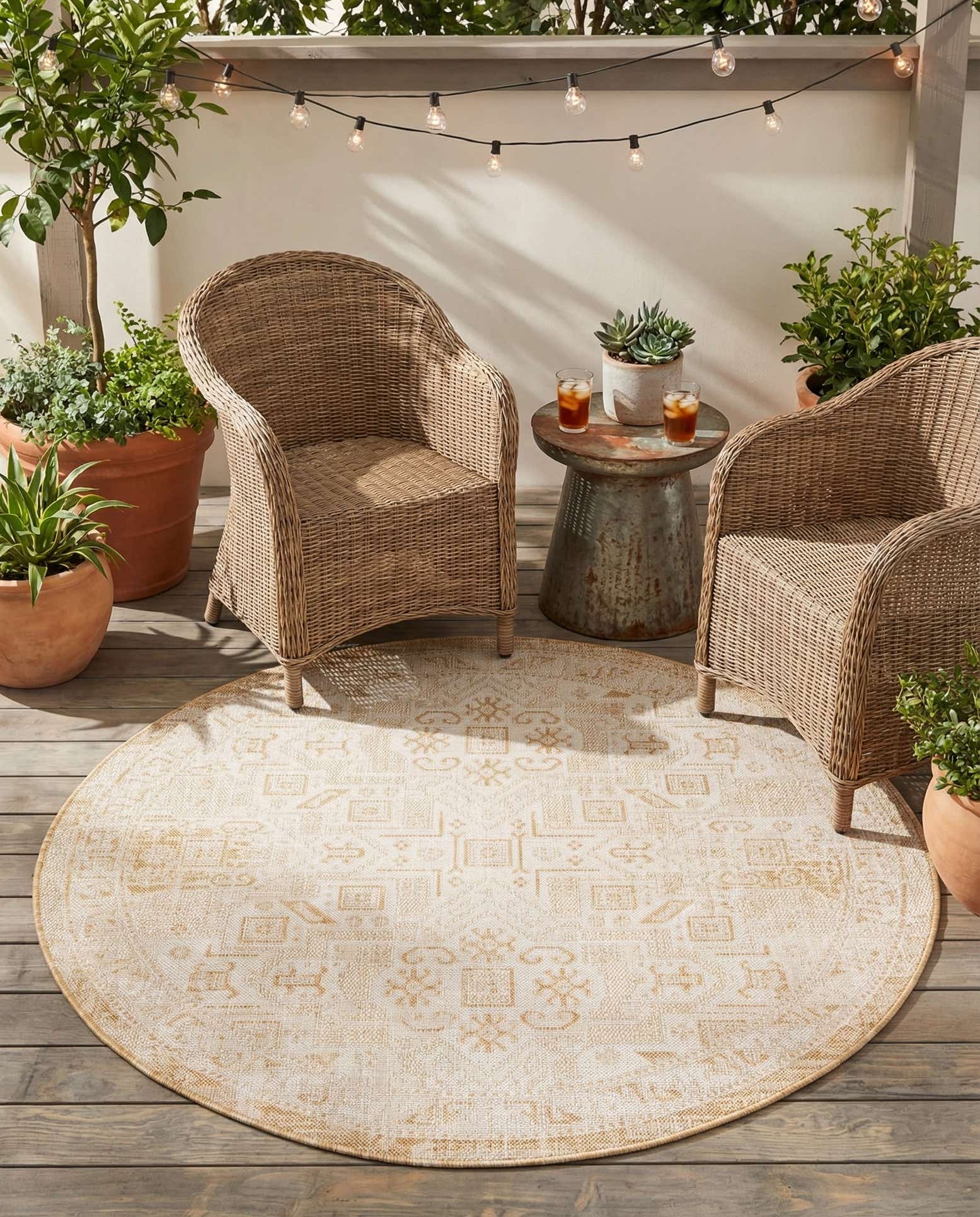 5' 3 x 5' 3 Easy-Clean Aztec Indoor / Outdoor Round Rug