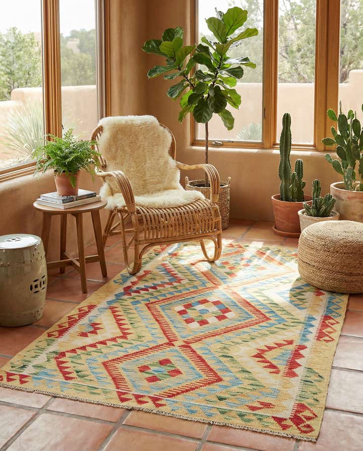 3' 6 x 6' 6 Hand Woven Kilim Maymana Wool Rug