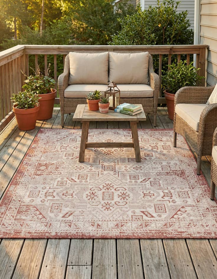 Detail image of  5' 3 x 5' 3  Washable Aztec Indoor / Outdoor Square Rug