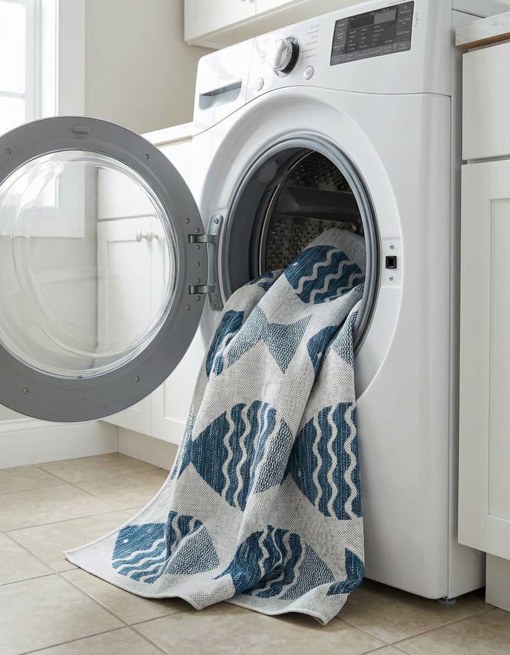 Detail image of 5' 3 x 7'  Washable Coastal Indoor / Outdoor Rug