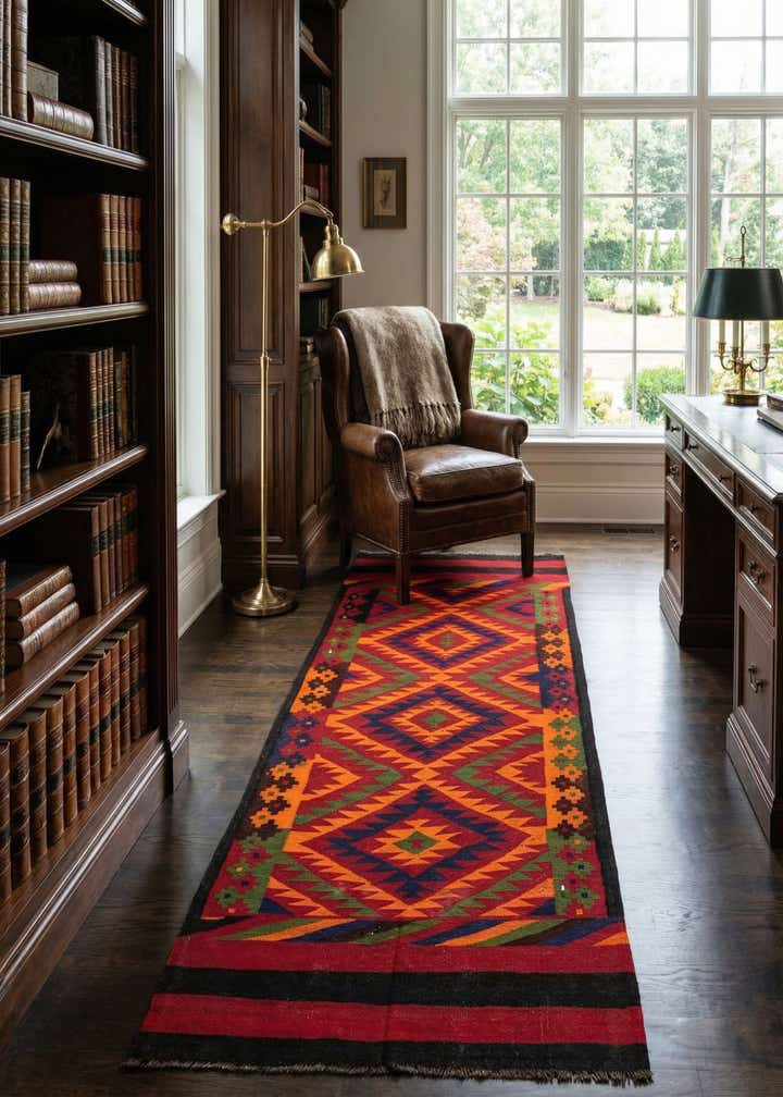 4' 7 x 11' 5 Hand Woven Kilim Afghan Wool Runner Rug
