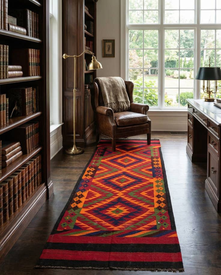 Detail image of 4' 7 x 11' 5 Hand Woven Kilim Afghan Wool Runner Rug