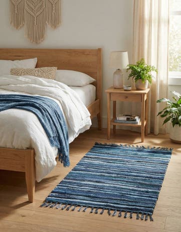 Navy Blue Hand Woven Chindi Cotton Rug