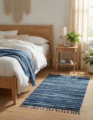 Navy Blue Hand Woven Chindi Cotton Rug