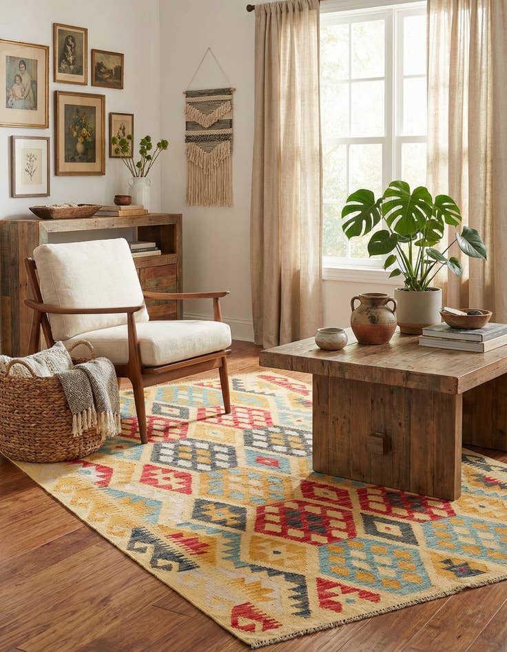 Detail image of 4' 2 x 5' 8  Hand Woven Kilim Maymana Wool Rug