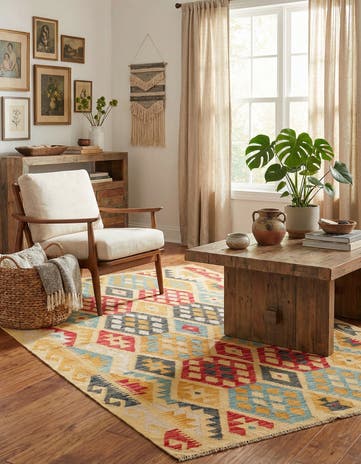 4' 2 x 5' 8 Hand Woven Kilim Maymana Wool Rug