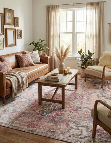 Beige pink Washable Nostalgia Square Rug
