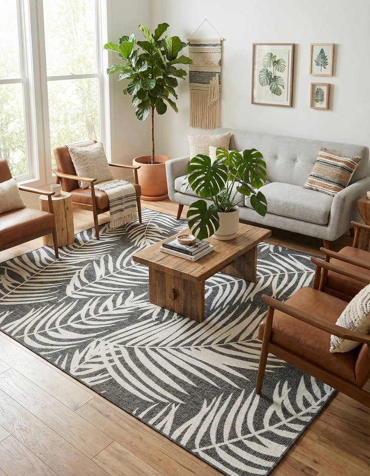 Detail image of 7' 10 x 11'  Washable Botanical Indoor / Outdoor Rug