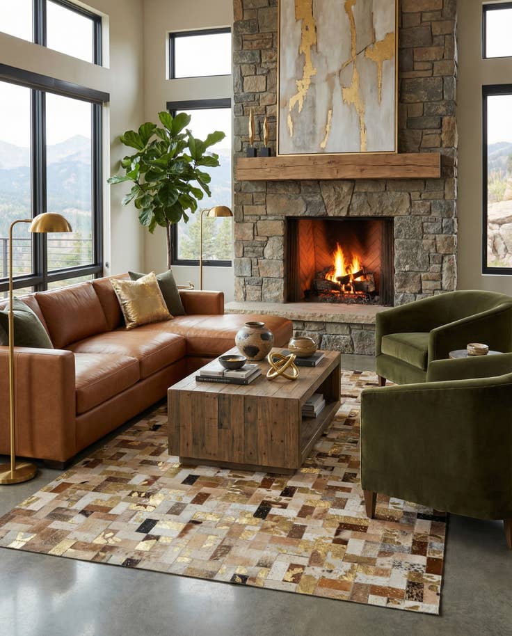 Detail image of 5' 1 x 8' 1 Cowhide - Patchwork Rug
