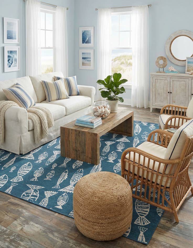 Detail image of  9' x 12'  Washable Coastal Indoor / Outdoor Rug