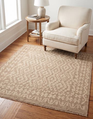 5' 2 x 5' 3 Hand Woven Kilim Maymana Wool Square Rug