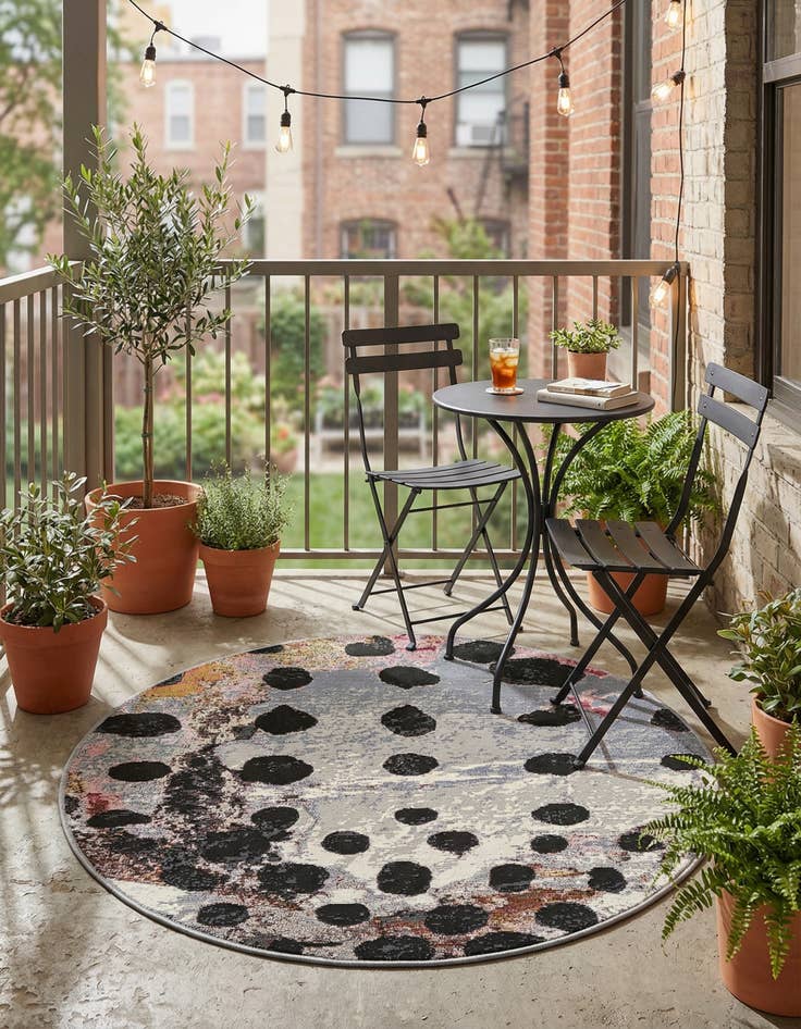 Detail image of 3' x 3'  Washable Modern Indoor / Outdoor Round Rug