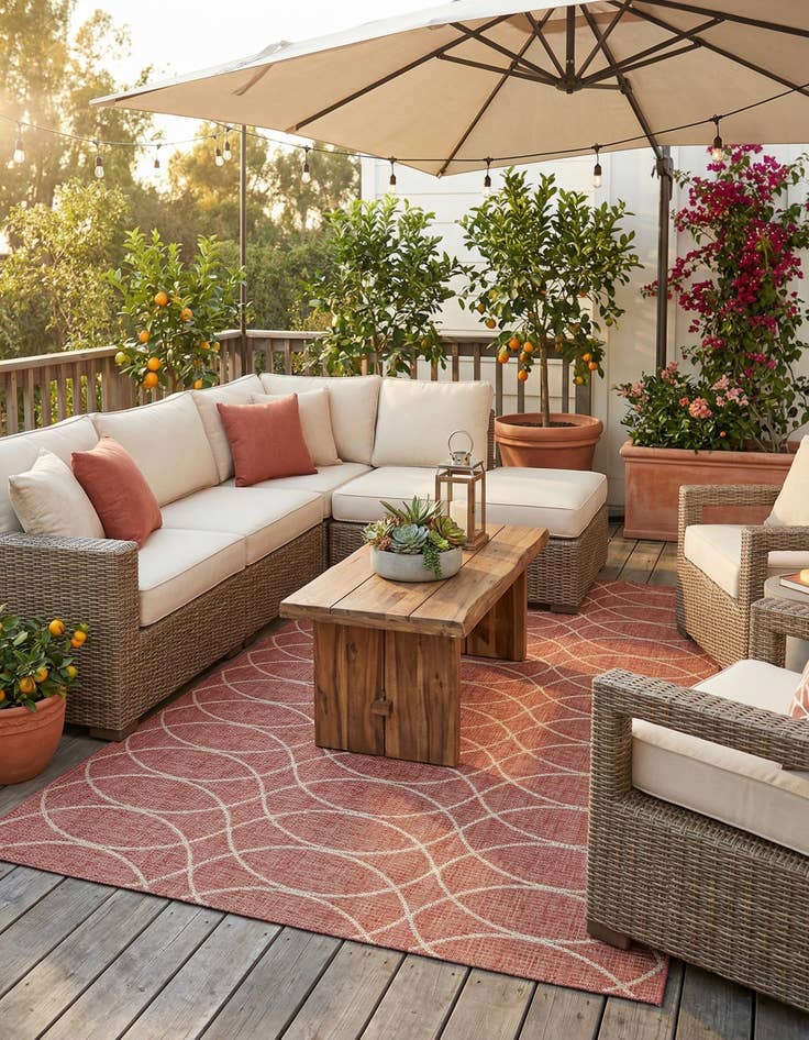 Detail image of  10' x 10'  Washable Lattice Indoor / Outdoor Square Rug