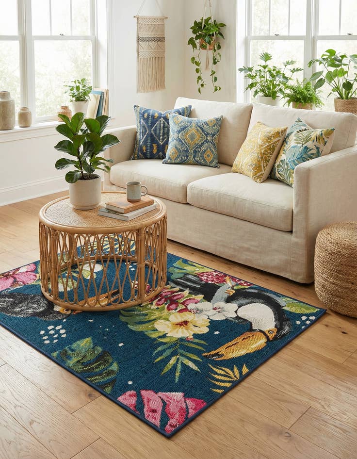Detail image of 2' x 3'  Washable Botanical Indoor / Outdoor Rug