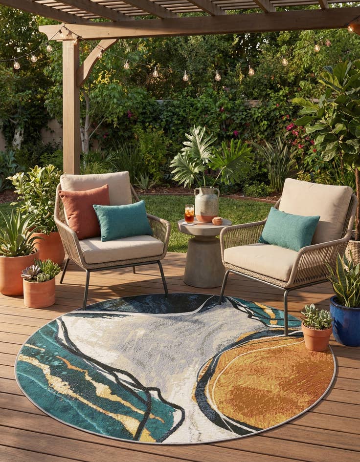 Detail image of 4' 1 x 4' 1  Washable Modern Indoor / Outdoor Round Rug