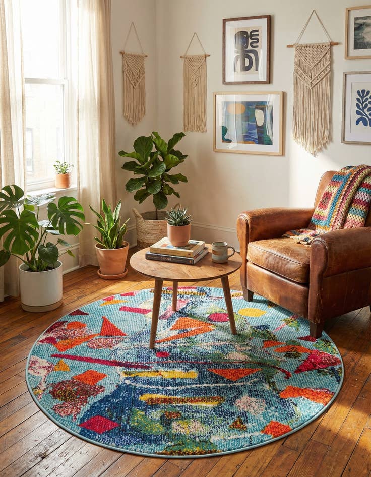 Detail image of  3' 3 x 3' 3  Washable Vivid Round Rug