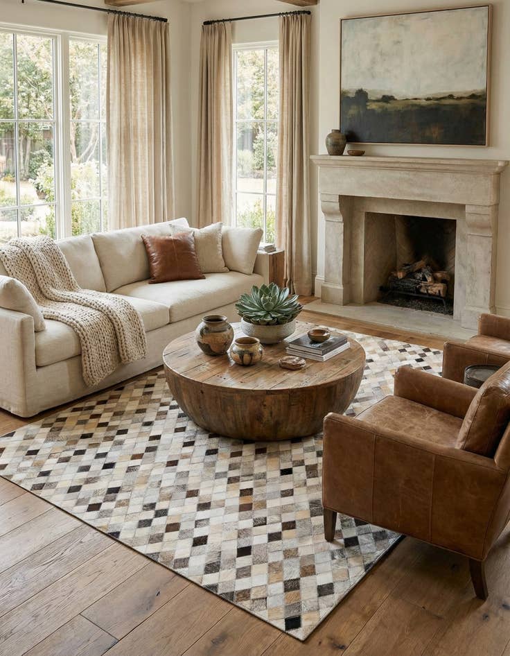 Detail image of  4' 7 x 6' 8 Cowhide Stocks Rug