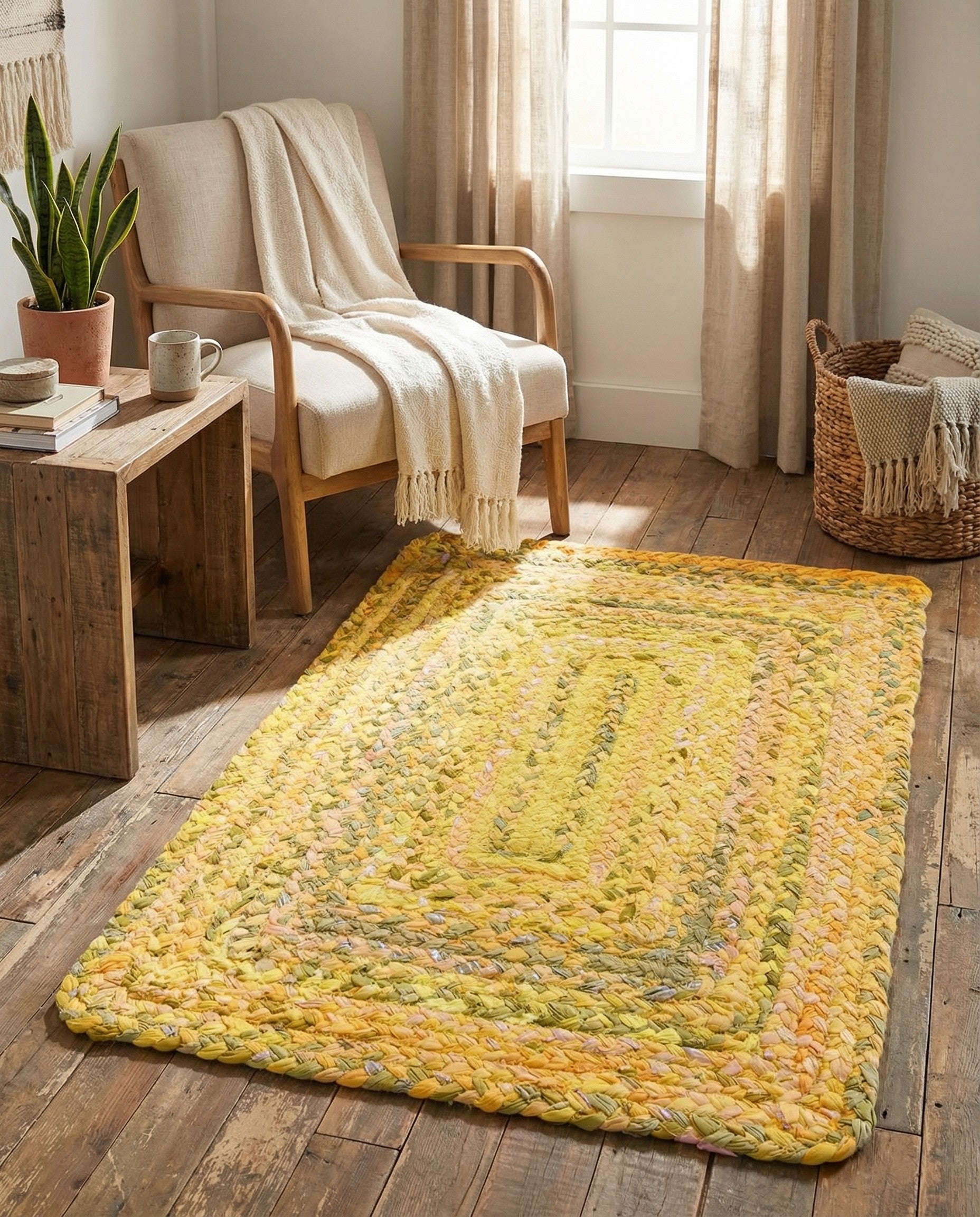  2' x 3' 1  Hand Braided Chindi Rug