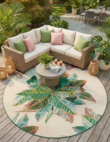 10' x 10' Easy-Clean Botanical Indoor / Outdoor Round Rug