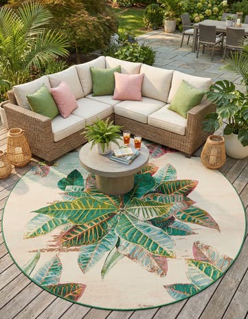 10' x 10' Easy-Clean Botanical Indoor / Outdoor Round Rug