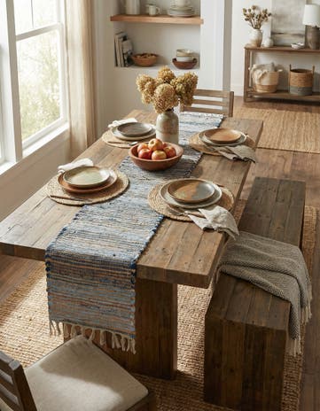 Blue Hand Woven Chindi Jute Table Runner Rug