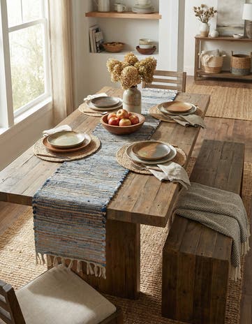 Blue Hand Woven Chindi Jute Table Runner Rug