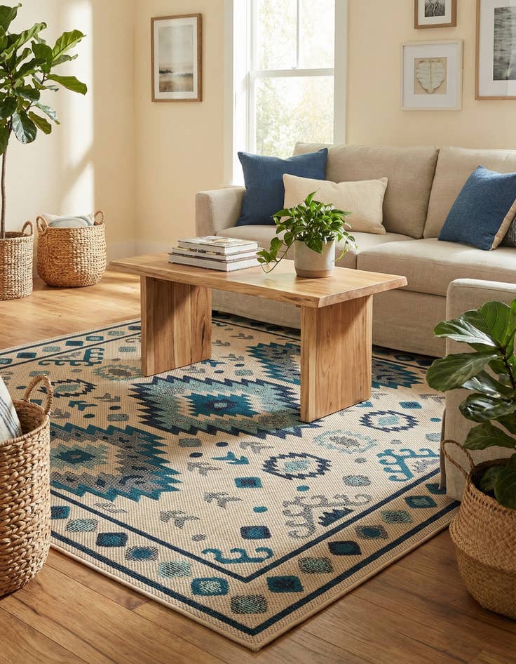 Detail image of 7' 10 x 7' 10  Washable Baja Indoor / Outdoor Square Rug