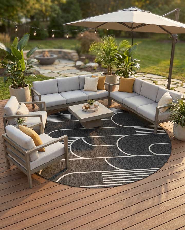 13' x 13' Easy-Clean Modern Indoor / Outdoor Round Rug