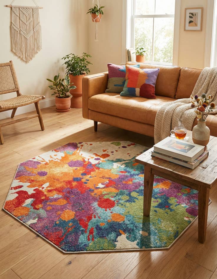 Detail image of 4' x 4'  Washable Modern Indoor / Outdoor Octagon Rug