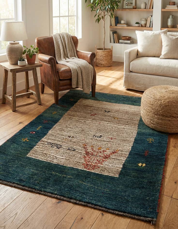 Detail image of  4' 6 x 6' 4  Hand Knotted Gabbeh Wool Rug