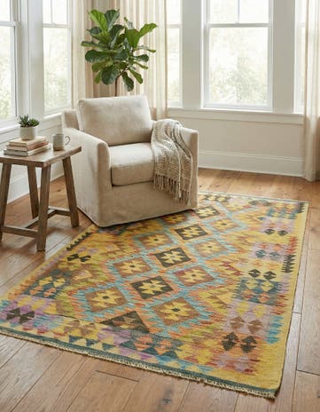 3' 3 x 4' 10 Hand Woven Kilim Maymana Wool Rug