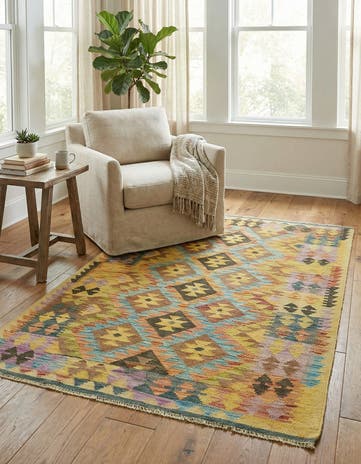 3' 3 x 4' 10 Hand Woven Kilim Maymana Wool Rug