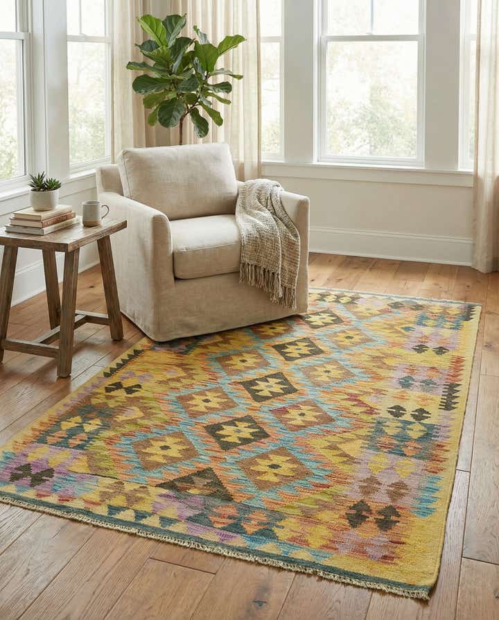 3' 3 x 4' 10 Hand Woven Kilim Maymana Wool Rug