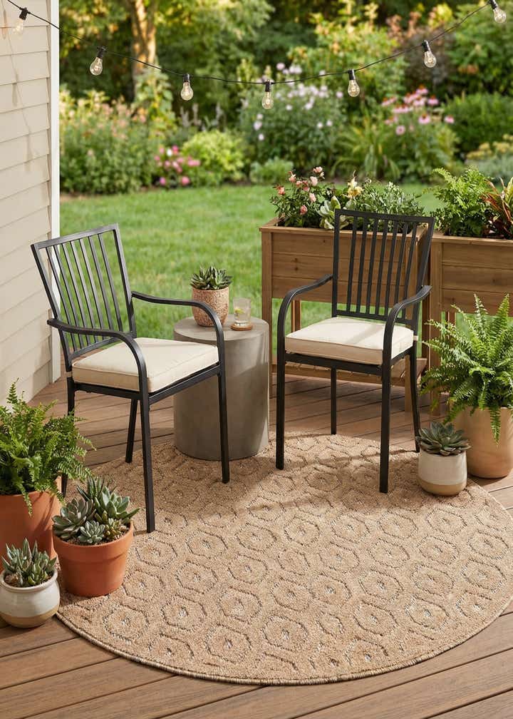 4' x 4' Easy-Clean Trellis Textured Indoor / Outdoor Round Rug