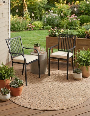 4' x 4' Easy-Clean Trellis Textured Indoor / Outdoor Round Rug
