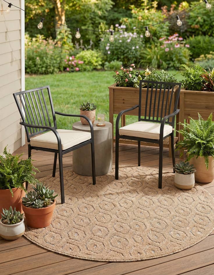 Detail image of 4' x 4' Easy-Clean Trellis Textured Indoor / Outdoor Round Rug