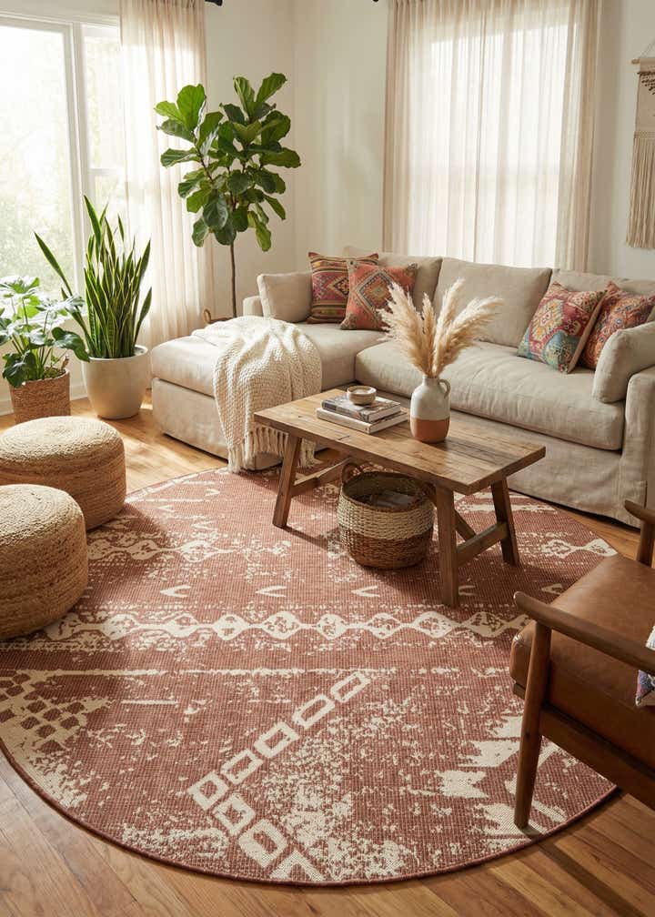 7' 10 x 7' 10 Easy-Clean Bohemian Indoor / Outdoor Round Rug