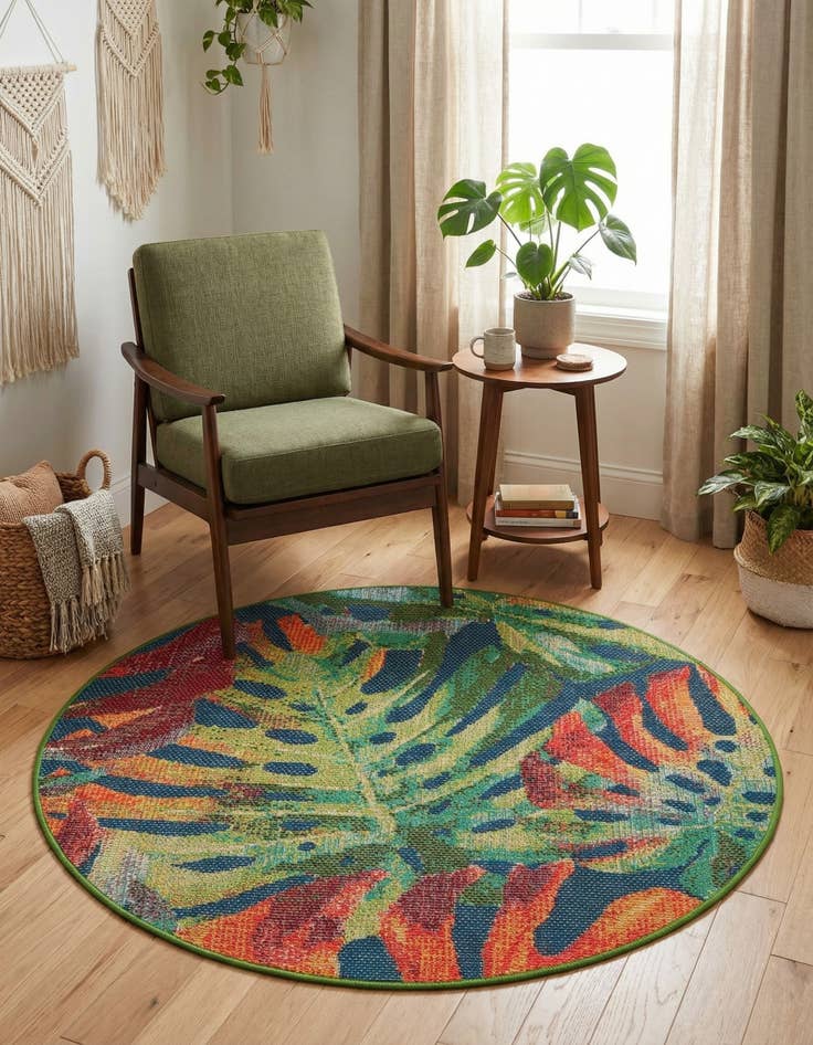 Detail image of 4' 1 x 4' 1  Washable Baja Indoor / Outdoor Round Rug