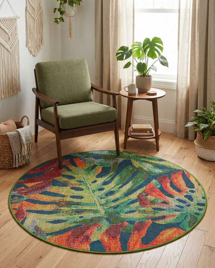 4' 1 x 4' 1 Easy-Clean Baja Indoor / Outdoor Round Rug