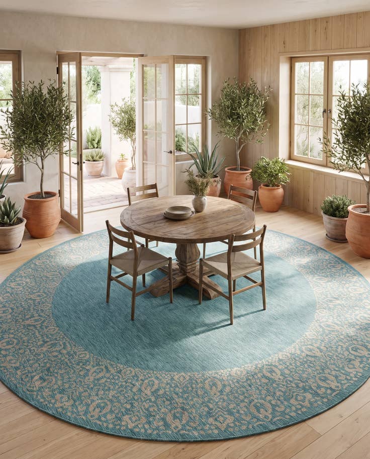 Detail image of 13' x 13' Easy-Clean Border Indoor / Outdoor Round Rug