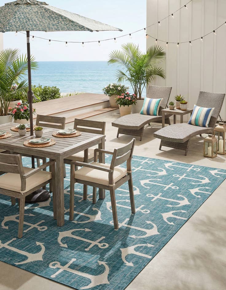 Detail image of 10' x 10'  Washable Coastal Indoor / Outdoor Square Rug