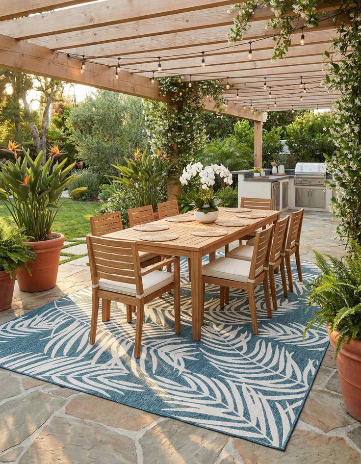 Detail image of 10' x 14'  Washable Botanical Indoor / Outdoor Rug