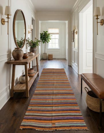 4' 4 x 12' 9 Hand Woven Kilim Afghan Wool Runner Rug