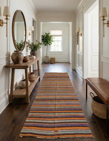 4' 4 x 12' 9 Hand Woven Kilim Afghan Wool Runner Rug