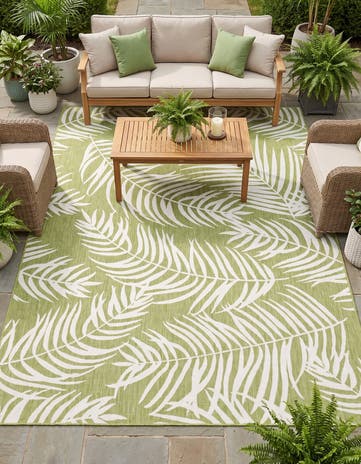 Green Easy-Clean Botanical Indoor / Outdoor Rug