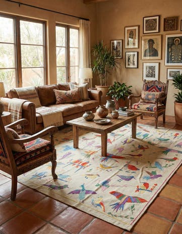 8' 2 x 9' 4 Hand Woven Kilim Suzani Wool Rug