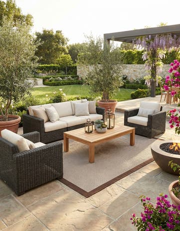 Brown Easy-Clean Border Indoor / Outdoor Rug