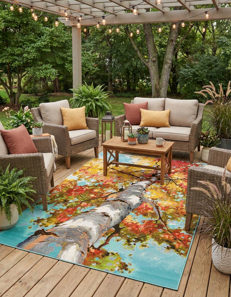 Detail image of 9' x 12'  Washable Botanical Indoor / Outdoor Rug