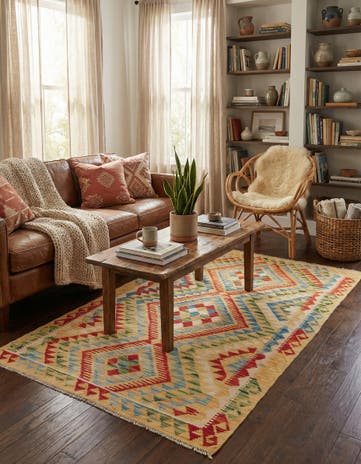 3' 6 x 6' 6 Hand Woven Kilim Maymana Wool Rug