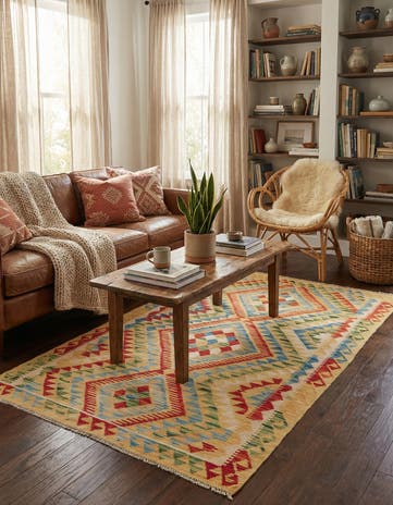 3' 6 x 6' 6 Hand Woven Kilim Maymana Wool Rug